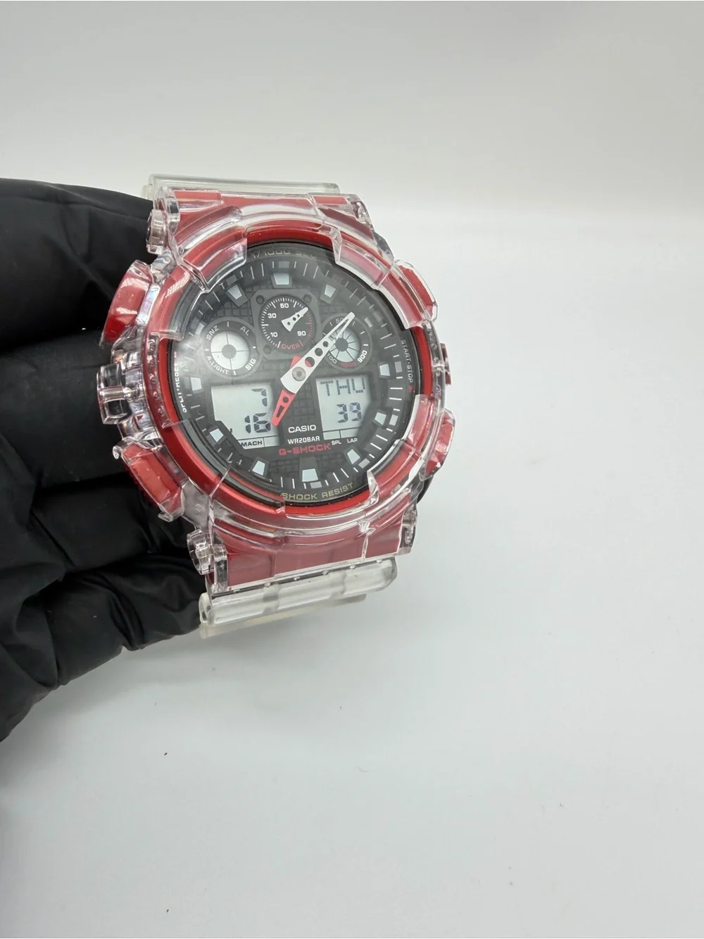 Custom Casio G-Shock GA-100 Clear Red Analog Digital Watch